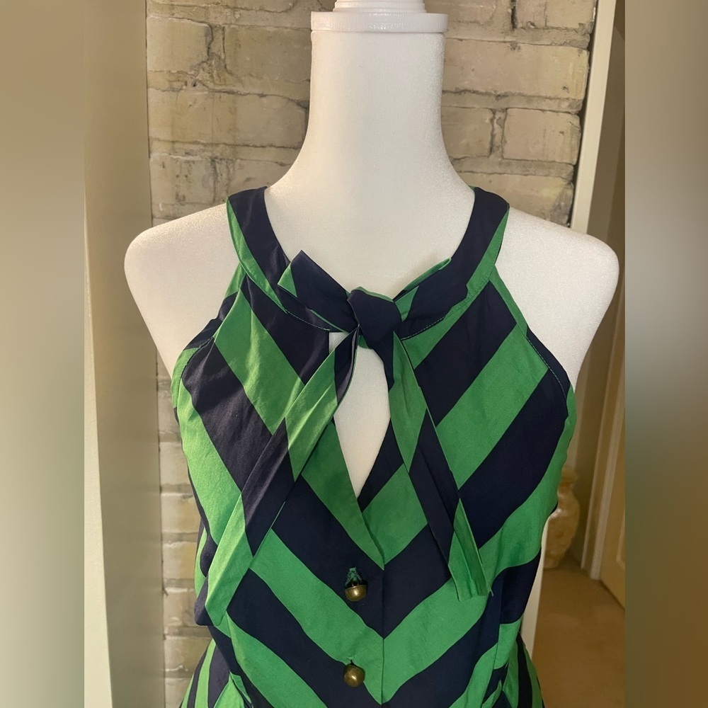 Anthropology Brand, Girls from Savoy, Green & Navy Sun Dress w/ pockets, Sz 4 - Picture 4 of 16